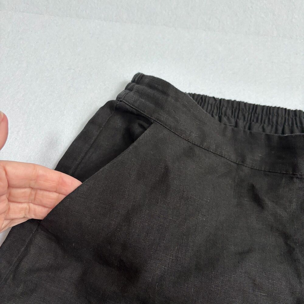 Chico's Linen Wide Leg Crop Pants Womens 12 Black Pull On Beachy Travel Vacation - Picture 4 of 8